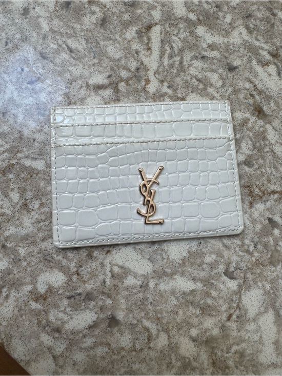 Saint Laurent Accessories - Saint Laurent Croc-Embossed Card Holder in Off-White with Gold YSL Hardware